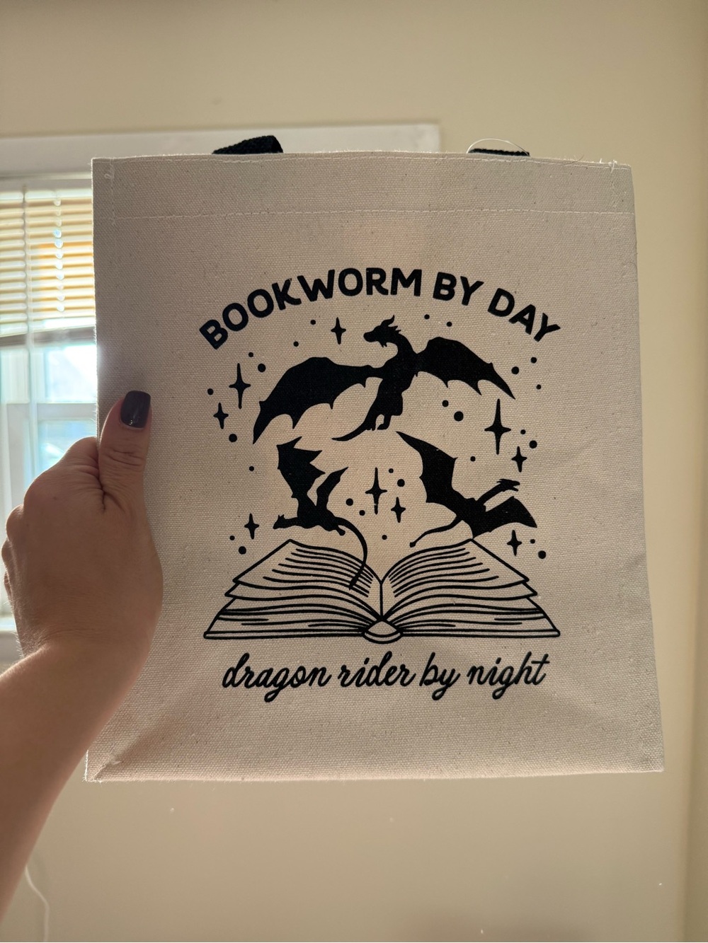 Canvas Tote with Black Dragon & Book Design